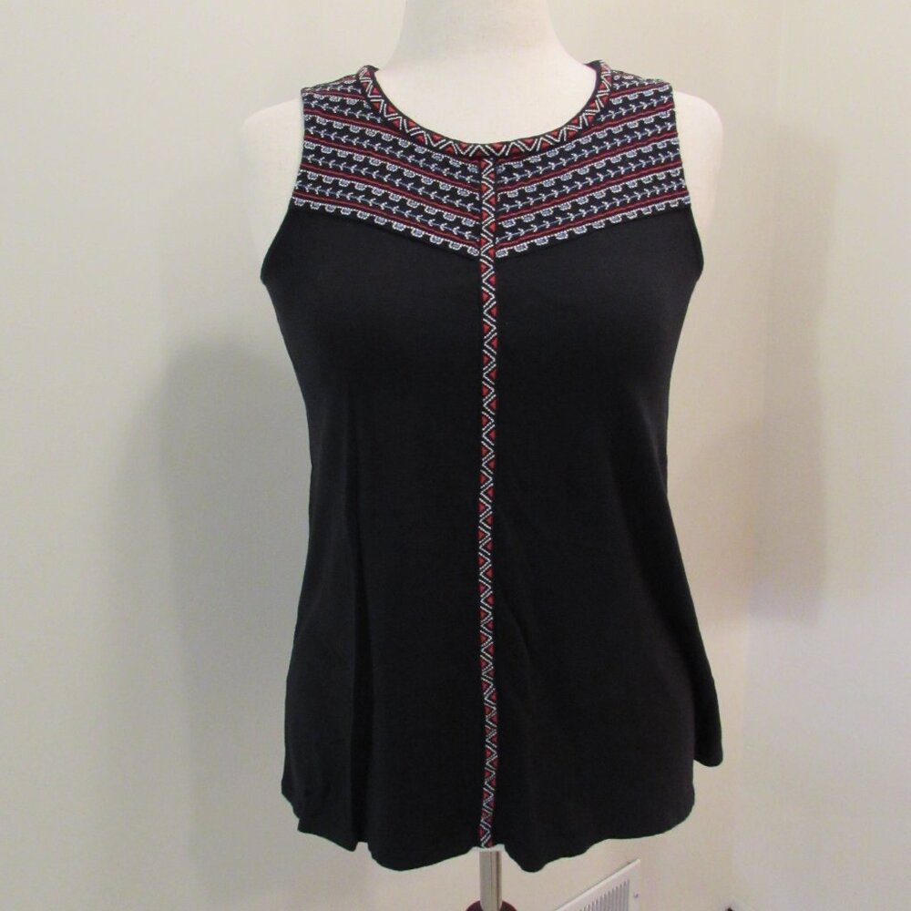 J Jill Embroidered Dipped Hem Knit Tank Cotton Blend XS